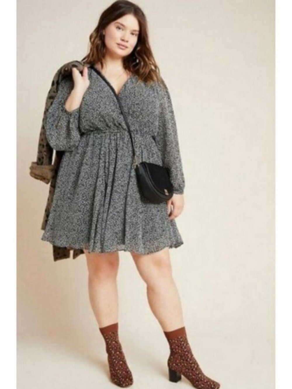 Maeve Carolyn Leopard Print Wrap Dress White & Black Size XL Anthropologie